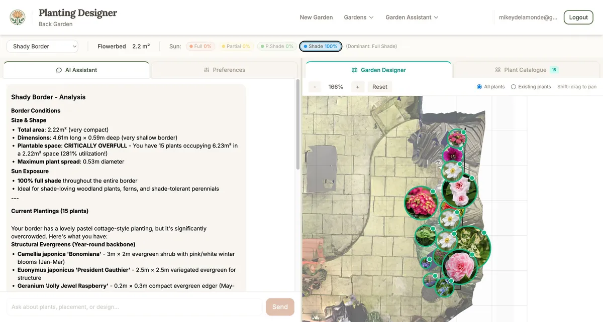 The Planting Designer showing your region with the AI assistant ready to help
