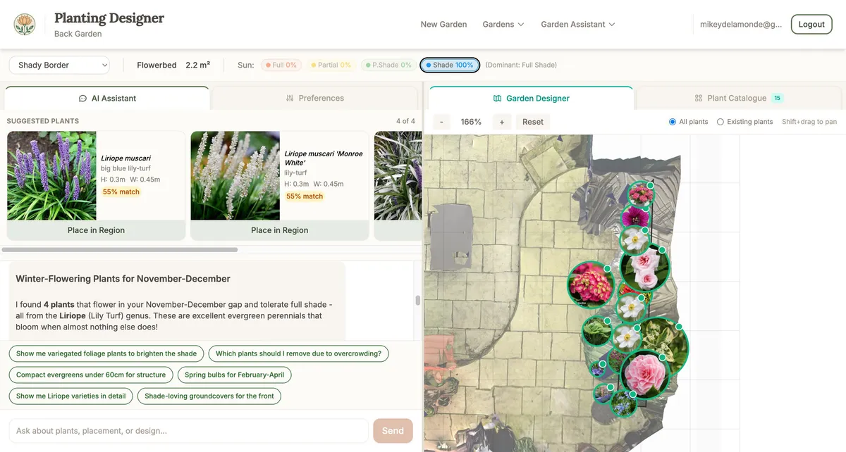 Suggested plants showing match scores and plant details