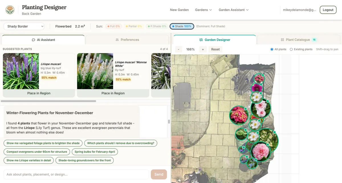Suggested plants showing match scores and plant details