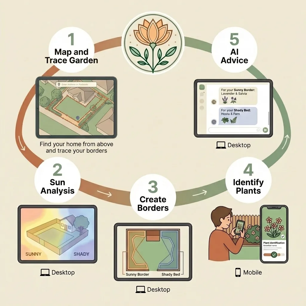 Garden plan with sun exposure heatmap