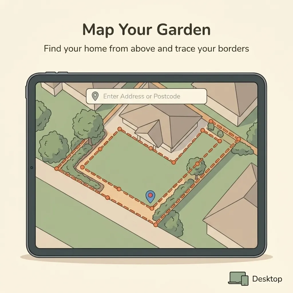 Tracing garden borders over a satellite aerial view