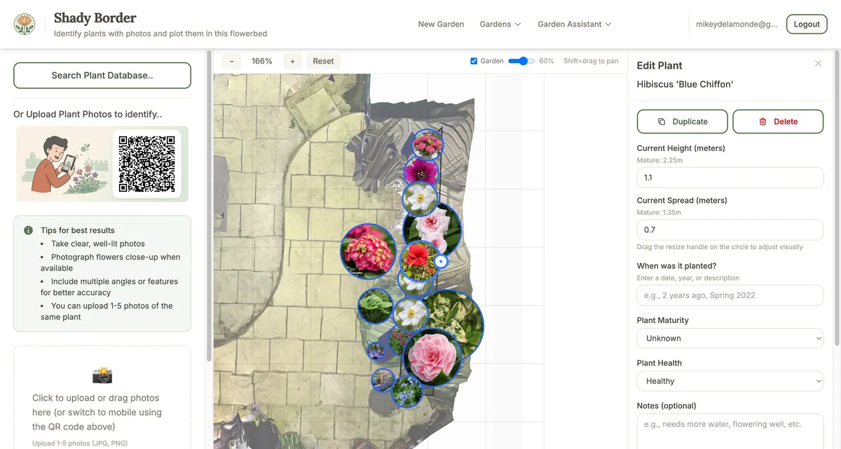A region with multiple plants showing the edit panel