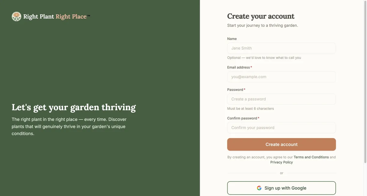The registration form where you enter your details