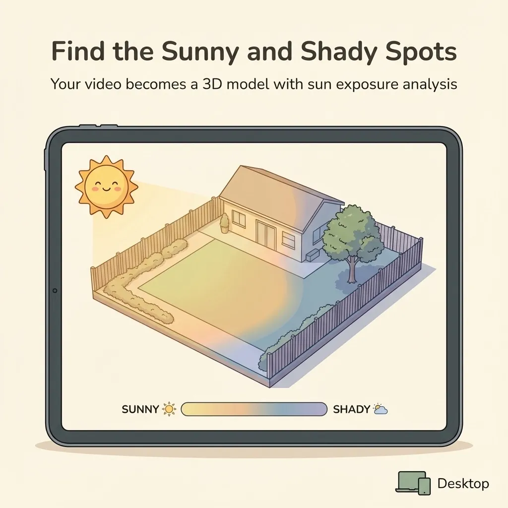 Sun exposure heatmap showing light levels across the garden
