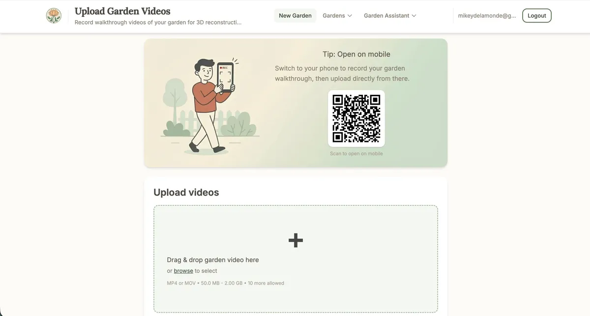 Scan the QR code with your phone to upload videos directly from mobile