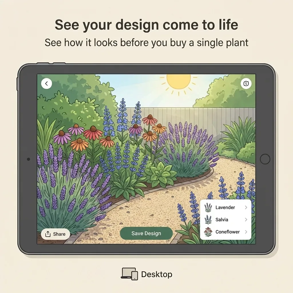 AI-generated visualisation of a planted garden border