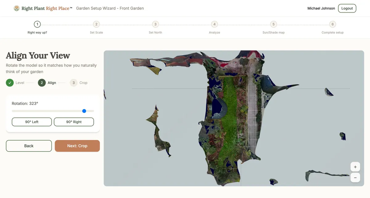 The Align step with rotation slider to orient your garden view