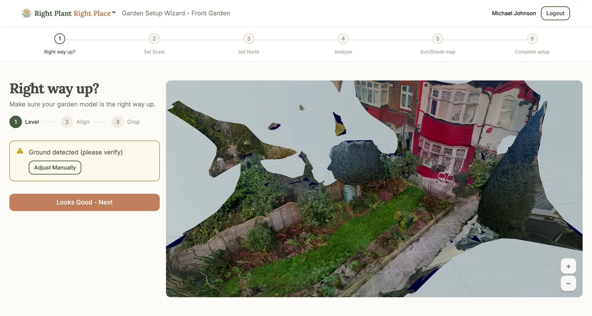 The Level step showing ground detection and orientation controls