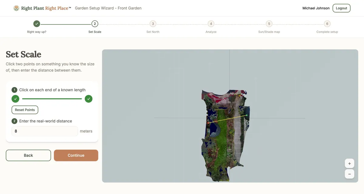 The Scale step showing two measurement points and distance input