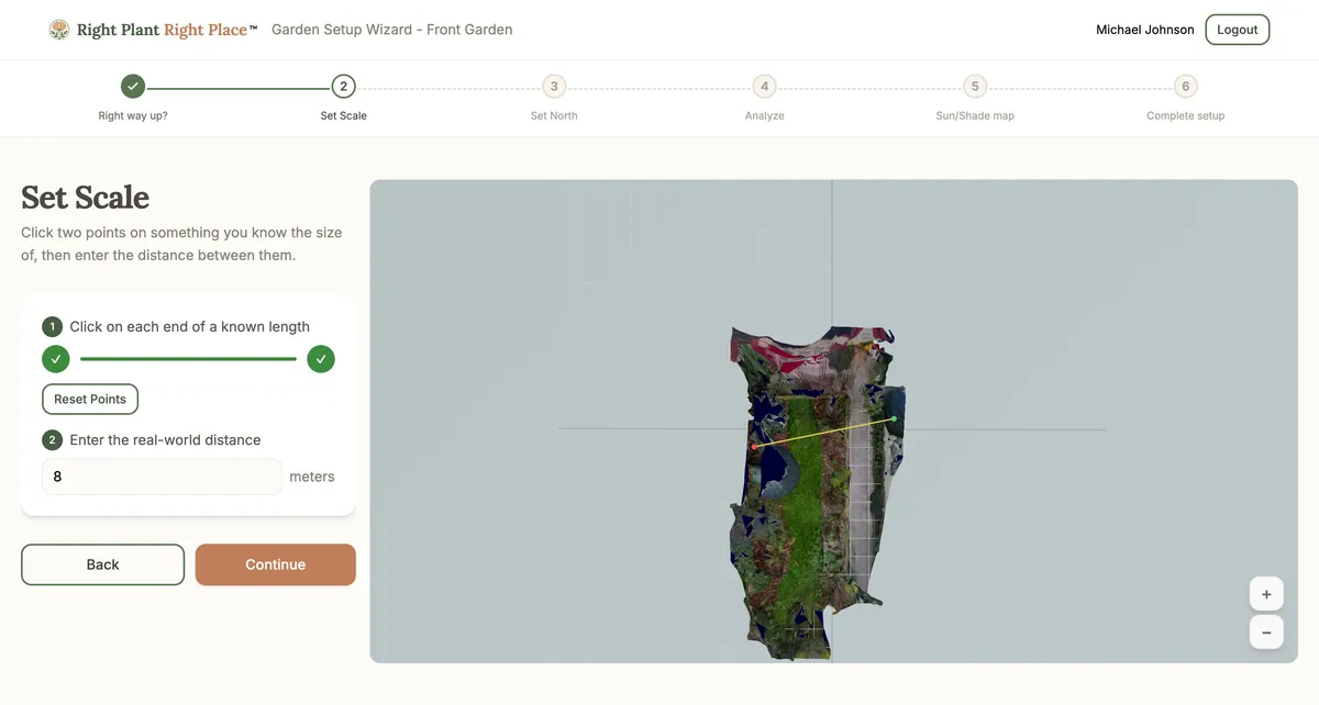 The Scale step showing two measurement points and distance input